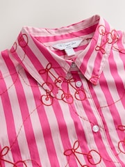 Pink/Red Stripe Cherry Embroidered Cropped Oversized Boyfriend Shirt - Image 7 of 8