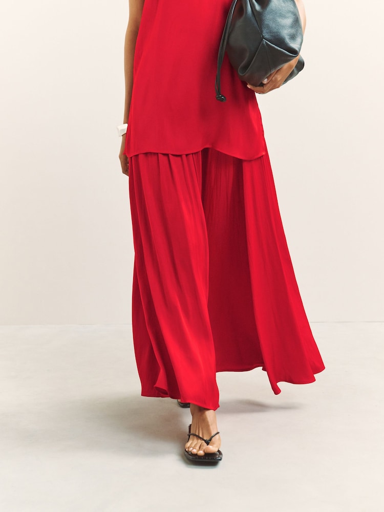 レッド - サテン プリーツ マキシスカート - 画像 2 / 7