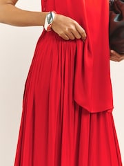 レッド - サテン プリーツ マキシスカート - 画像 4 / 7