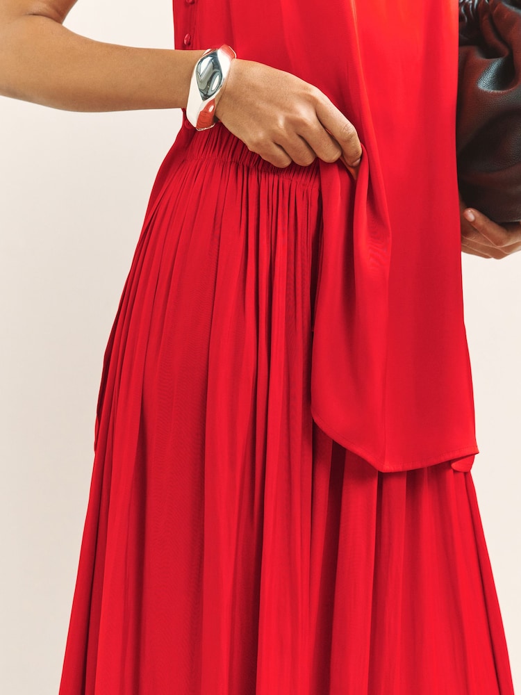 strapless open back dress Brooklynn One-Shoulder Accordion Pleat Satin Midi Dress Fuchsia– Selfie  Leslie