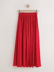 レッド - サテン プリーツ マキシスカート - 画像 5 / 7