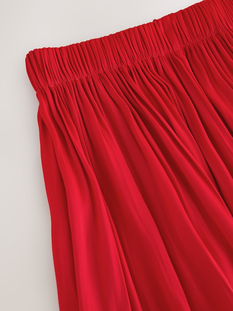 レッド - サテン プリーツ マキシスカート - 画像 7 / 7