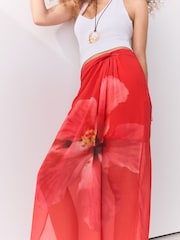 אדום פרחוני - Mesh Maxi Sarong Skirt - תמונה 4 מתוך 7