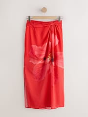 אדום פרחוני - Mesh Maxi Sarong Skirt - תמונה 5 מתוך 7