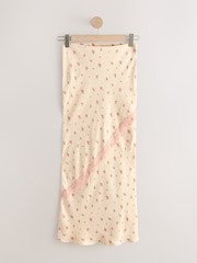 Cream/Pink Floral Satin Maxi Skirt With Lace - Image 1 of 3