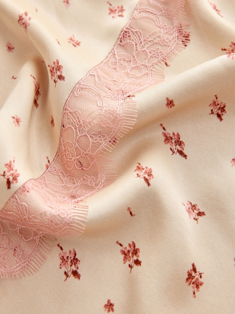 Cream/Pink Floral Satin Maxi Skirt With Lace - Image 2 of 3