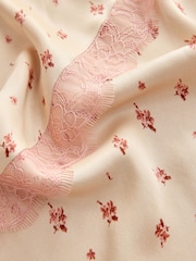 Cream/Pink Floral Satin Maxi Skirt With Lace - Image 6 of 7