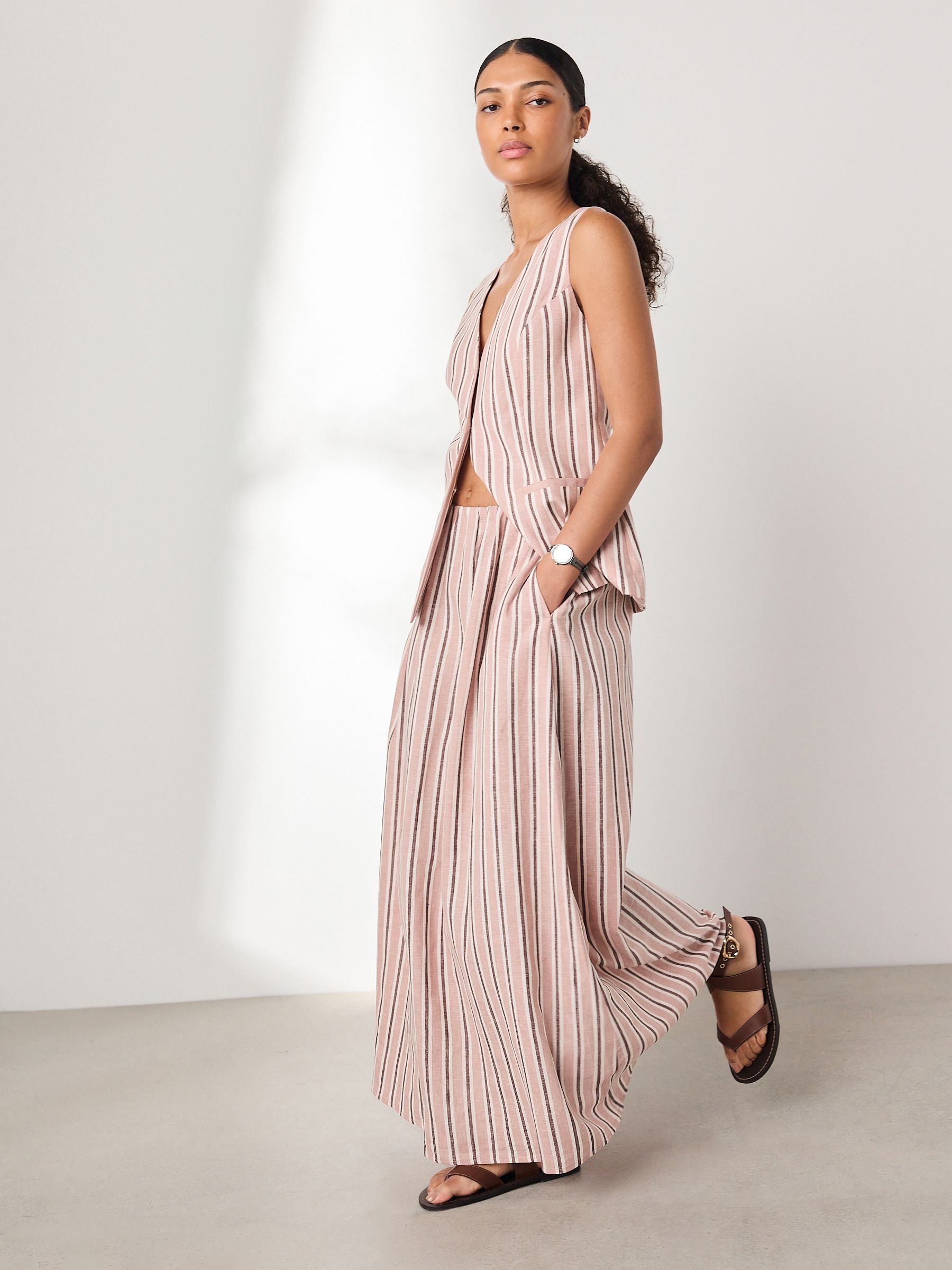 Buy Pink Stripe N. Premium Linen Cotton Blend Maxi Skirt from Next USA