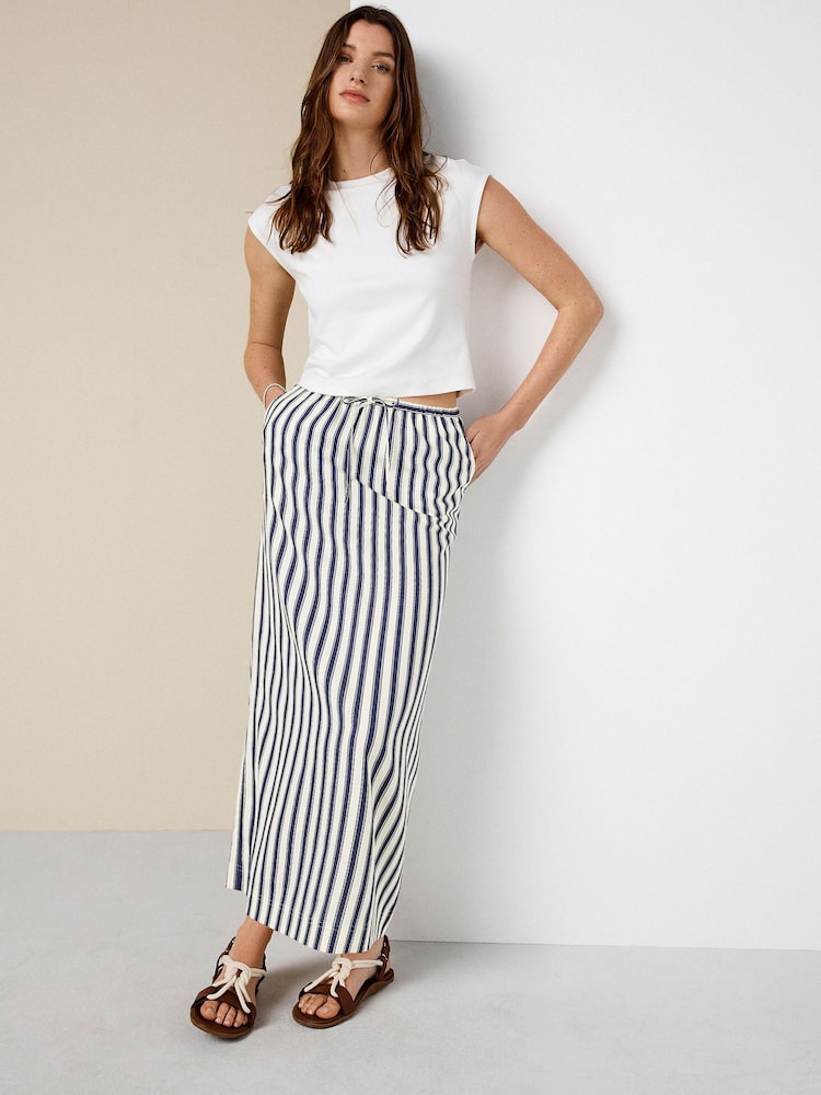 Navy/Ecru Stripe Midi Skirt With Linen - Image 1 of 7