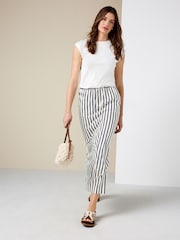 Navy/Ecru Stripe Midi Skirt With Linen - Image 2 of 7