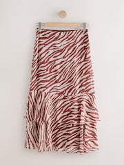 Brown Zebra Print Ruffle Midi Skirt - Image 1 of 3