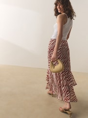 Brown Zebra Print Ruffle Midi Skirt - Image 4 of 7