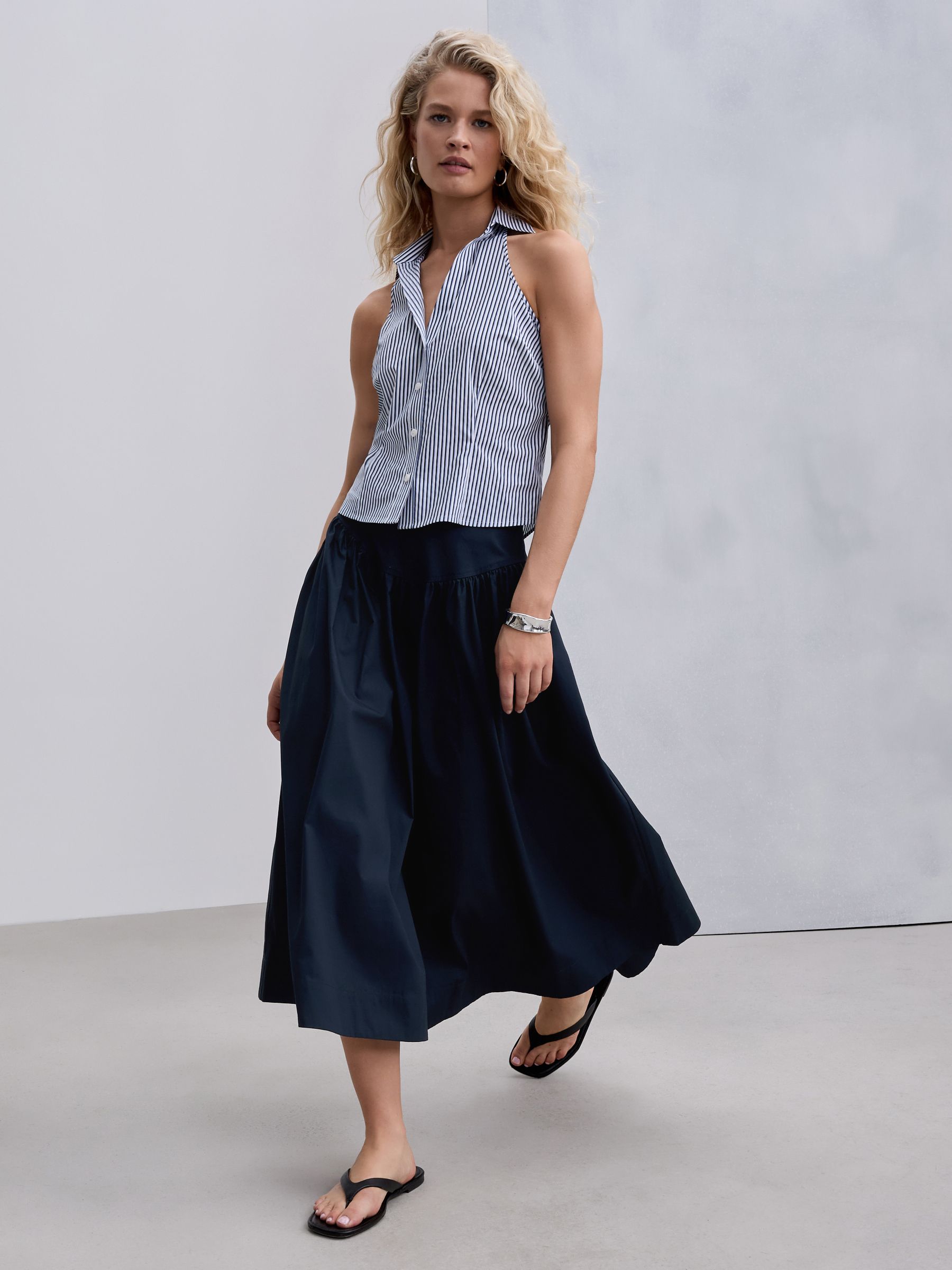 Buy Navy Blue Cotton Poplin Drop Waist Midi Skirt from Next USA