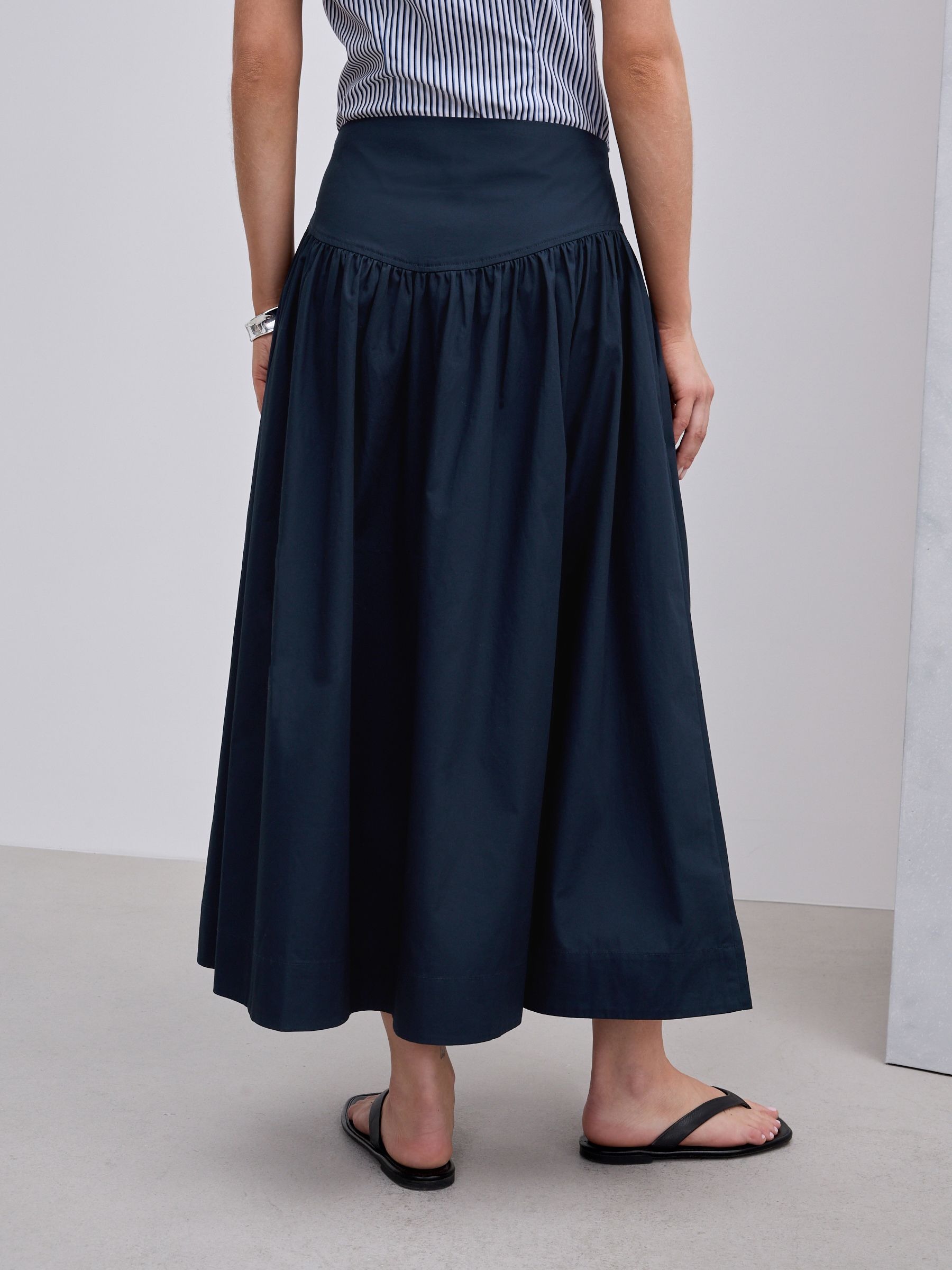 Buy Navy Blue Cotton Poplin Drop Waist Midi Skirt from Next USA