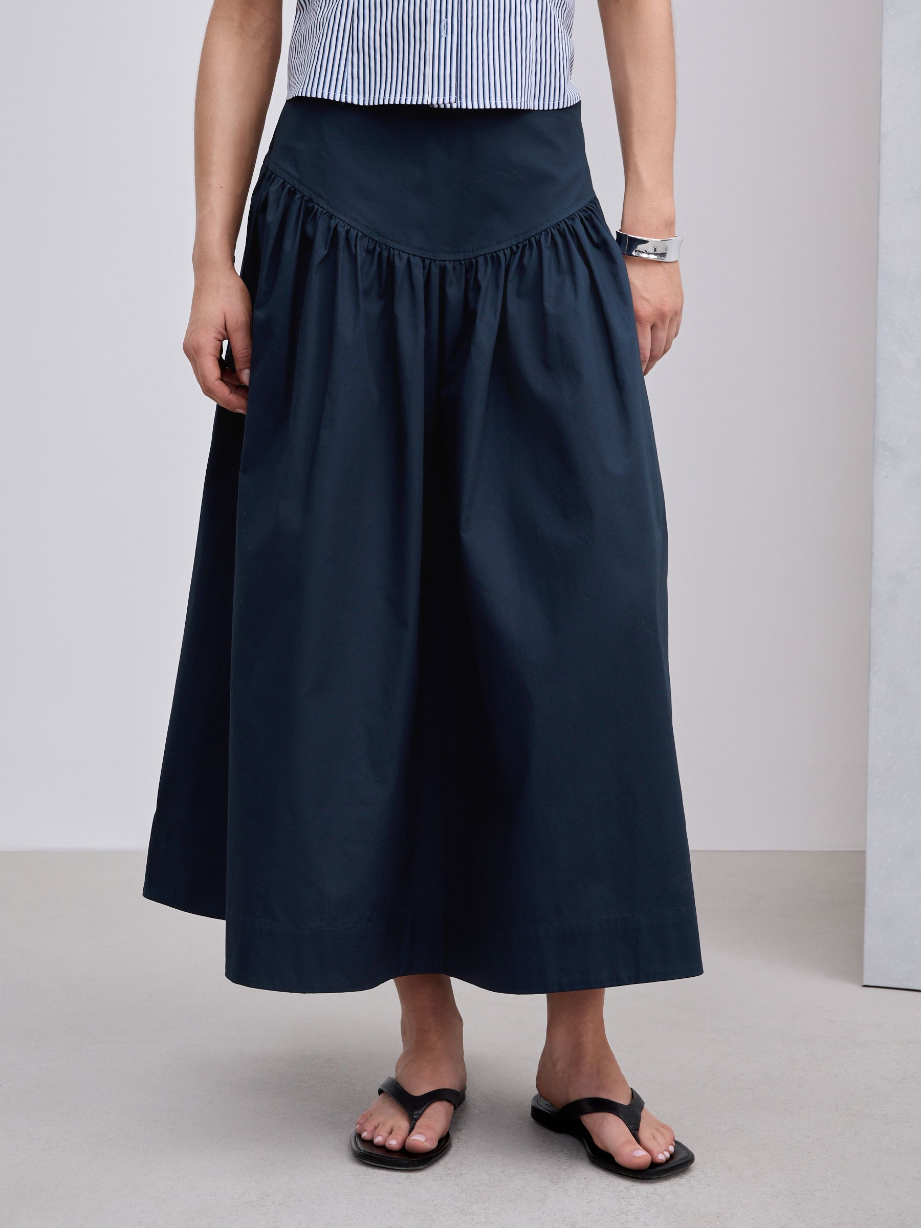 Buy Navy Blue Cotton Poplin Drop Waist Midi Skirt from Next USA