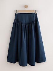 Navy Cotton Poplin Drop Waist Midi Skirt - Image 5 of 7