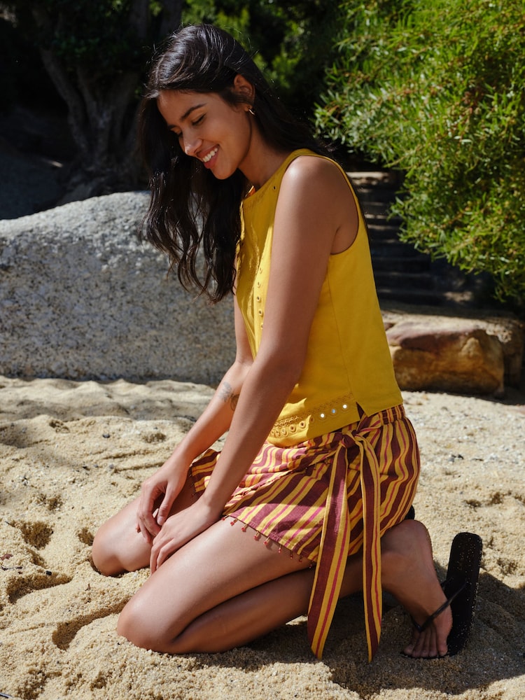 Orange/Brown Stripe Linen Blend Mini Sarong - Image 2 of 5