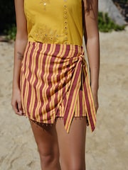 Orange/Brown Stripe Linen Blend Mini Sarong - Image 4 of 5