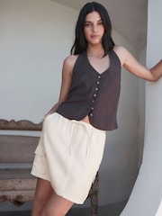 Stone Pull On Mini Skirt With Pockets And Linen - Image 1 of 8