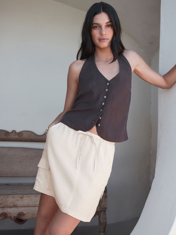 Stone Pull On Mini Skirt With Pockets And Linen - Image 1 of 8