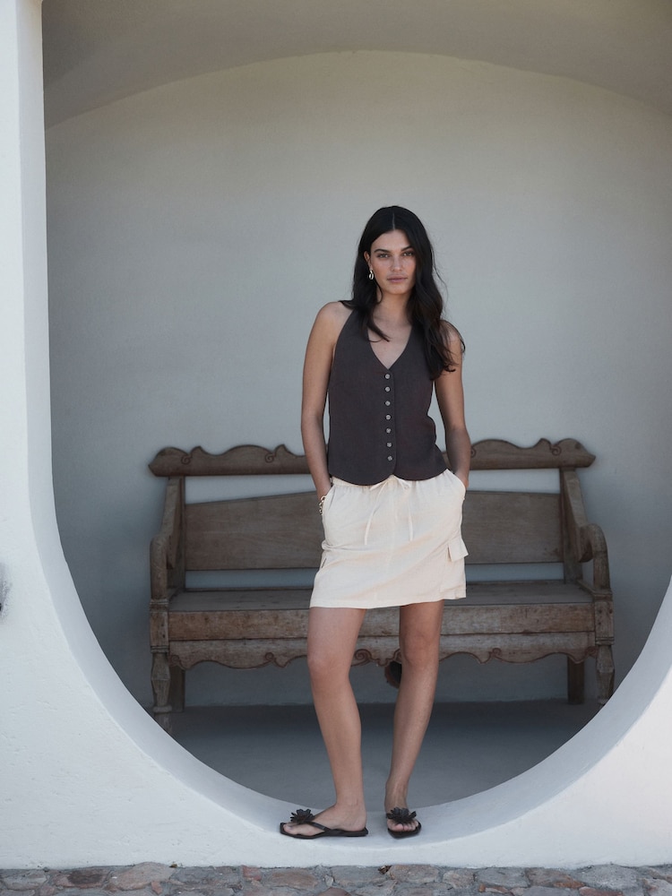 Stone Pull On Mini Skirt With Pockets And Linen - Image 2 of 8