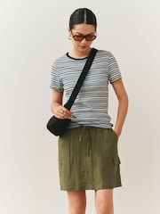 Khaki Green Pull On Mini Skirt With Pockets And Linen - Image 1 of 6