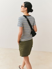 Khaki Green Pull On Mini Skirt With Pockets And Linen - Image 2 of 6