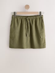 Khaki Green Pull On Mini Skirt With Pockets And Linen - Image 4 of 6