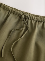 Khaki Green Pull On Mini Skirt With Pockets And Linen - Image 5 of 6