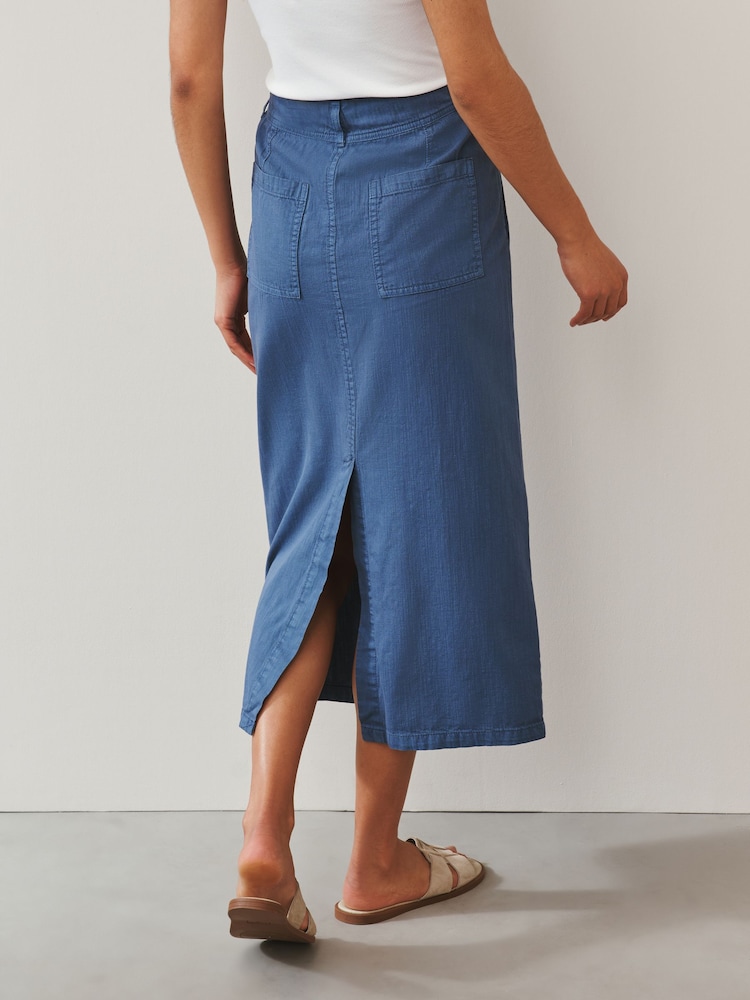 Blue Cotton Linen Blend Midi Skirt - Image 2 of 6 Blue Cotton Linen Blend Midi Skirt - Image 2 of 6