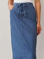 Blue Cotton Linen Blend Midi Skirt - Image 3 of 6