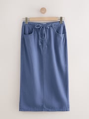 Blue Cotton Linen Blend Midi Skirt - Image 4 of 6