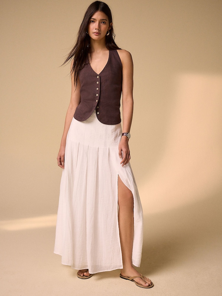 Ecru Pleated Midi Skirt - Image 1 of 4