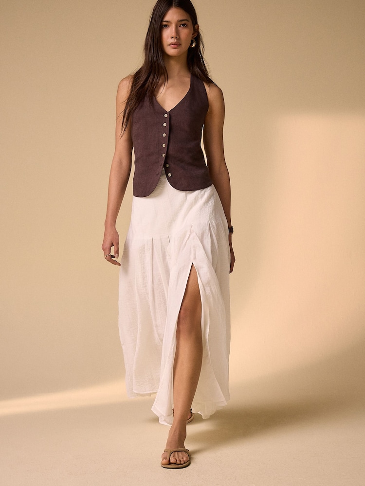 Ecru Pleated Midi Skirt - Image 2 of 4