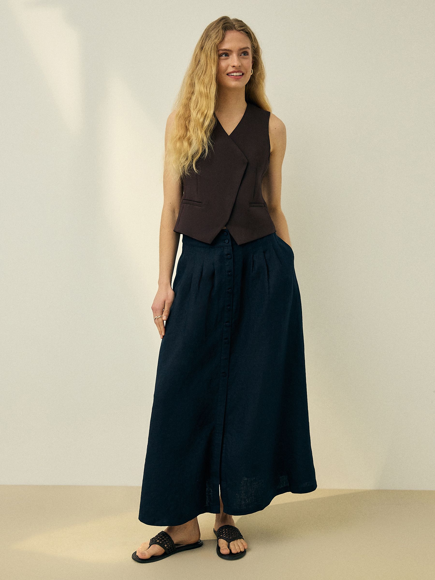 Buy Navy Blue N. Premium Linen Midi Skirt from Next USA