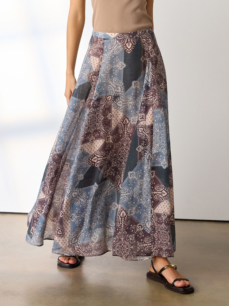 Purple Bandana Print Godet Maxi Skirt - Image 2 of 8