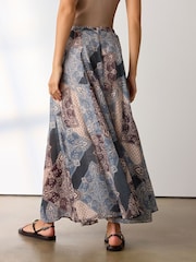Purple Bandana Print Godet Maxi Skirt - Image 3 of 8