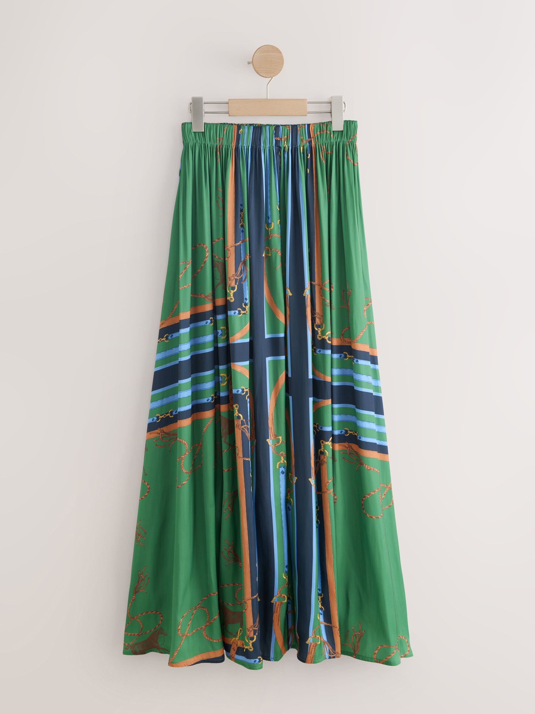 即発新品4y Dress skirt and its printed scarf Buy Green/Blue Scarf Print Satin Pleated Maxi Skirt from the Next