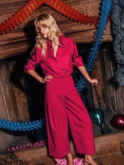 Jigsaw Pink Satin Volume Cropped Trousers - Image 1 of 7