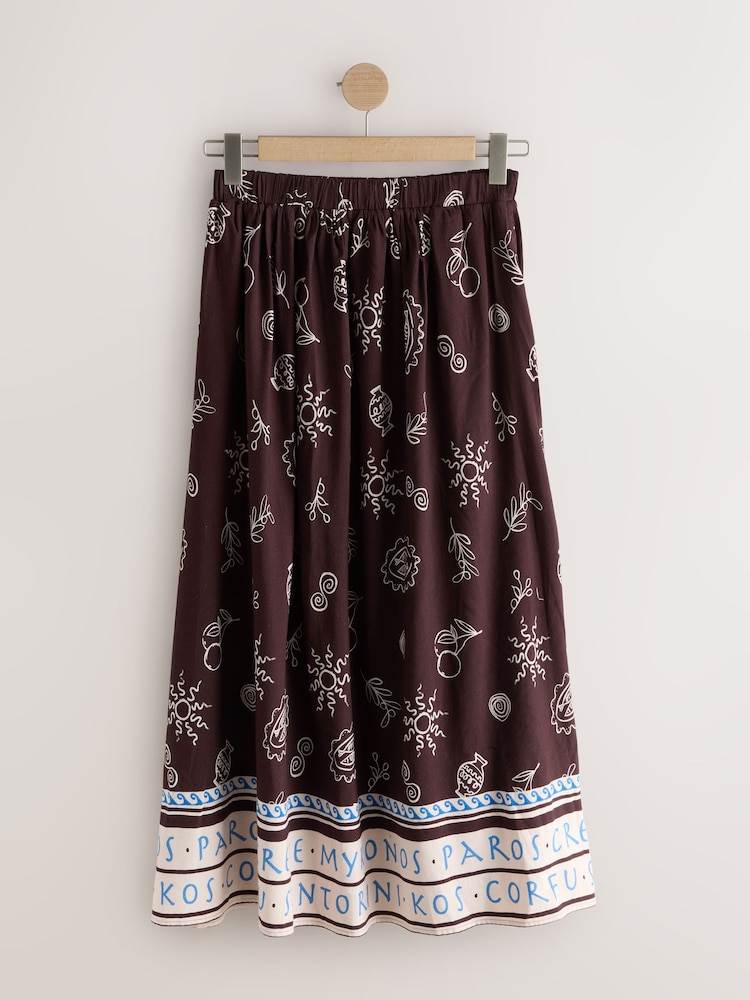 Braun/Creme - Printed Maxi Skirt with Linen - Bild 1 von 3