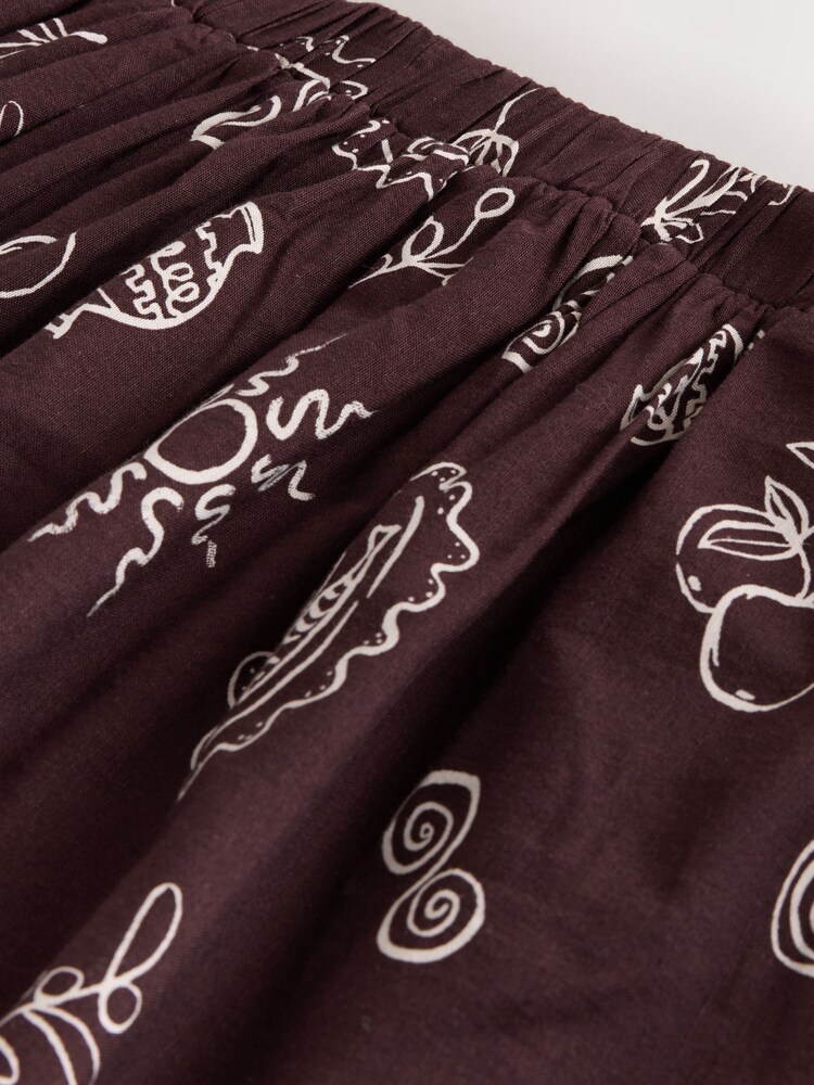 Braun/Creme - Printed Maxi Skirt with Linen - Bild 2 von 3