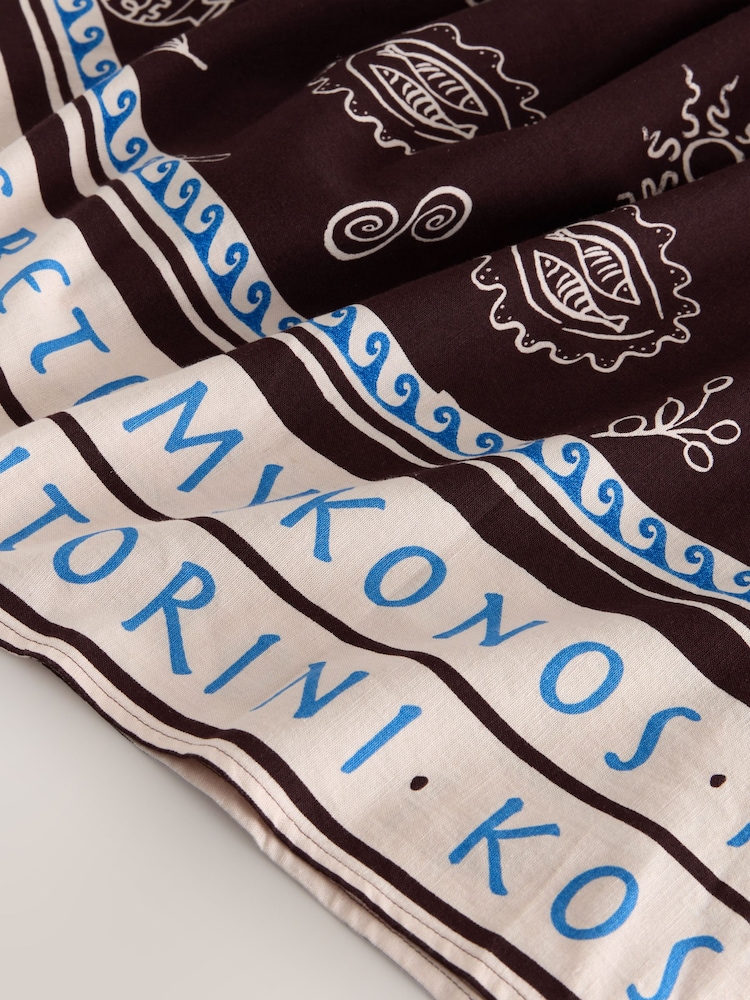 Braun/Creme - Printed Maxi Skirt with Linen - Bild 3 von 3