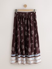 Brown/Cream Printed Maxi Skirt with Linen - Image 7 of 9
