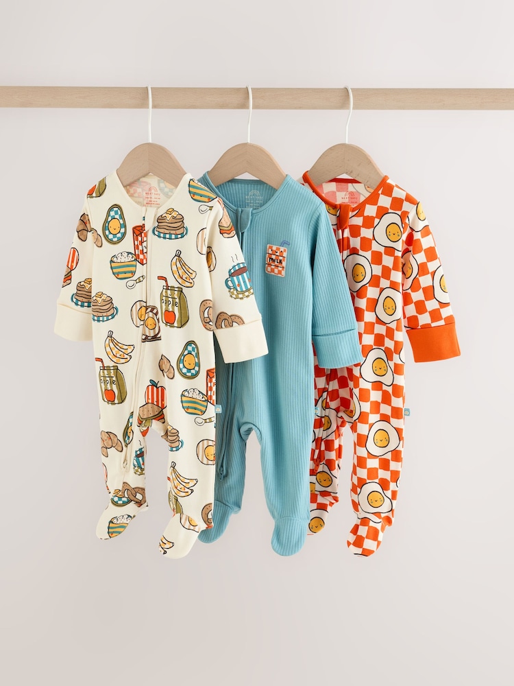 Blue/Orange Brunch Baby Sleepsuit 3 Pack (0mths-2yrs) - Image 1 of 11 Blue/Orange Brunch Baby Sleepsuit 3 Pack (0mths-2yrs) - Image 1 of 11