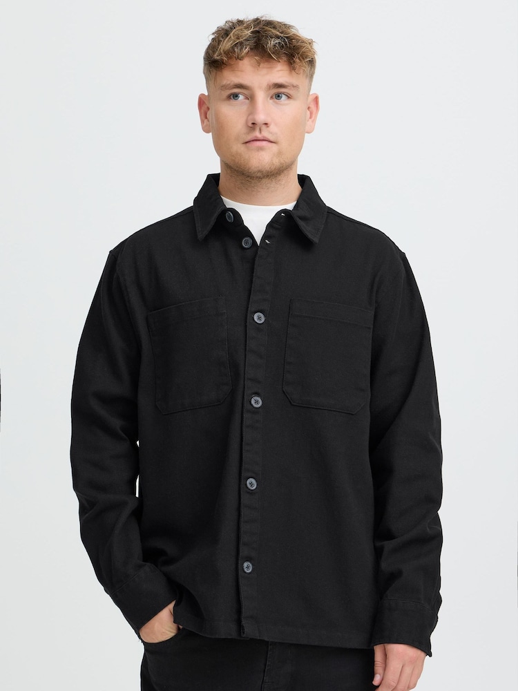 !Solid Black Ollie Long Sleeve Button Overshirt - Image 1 of 5