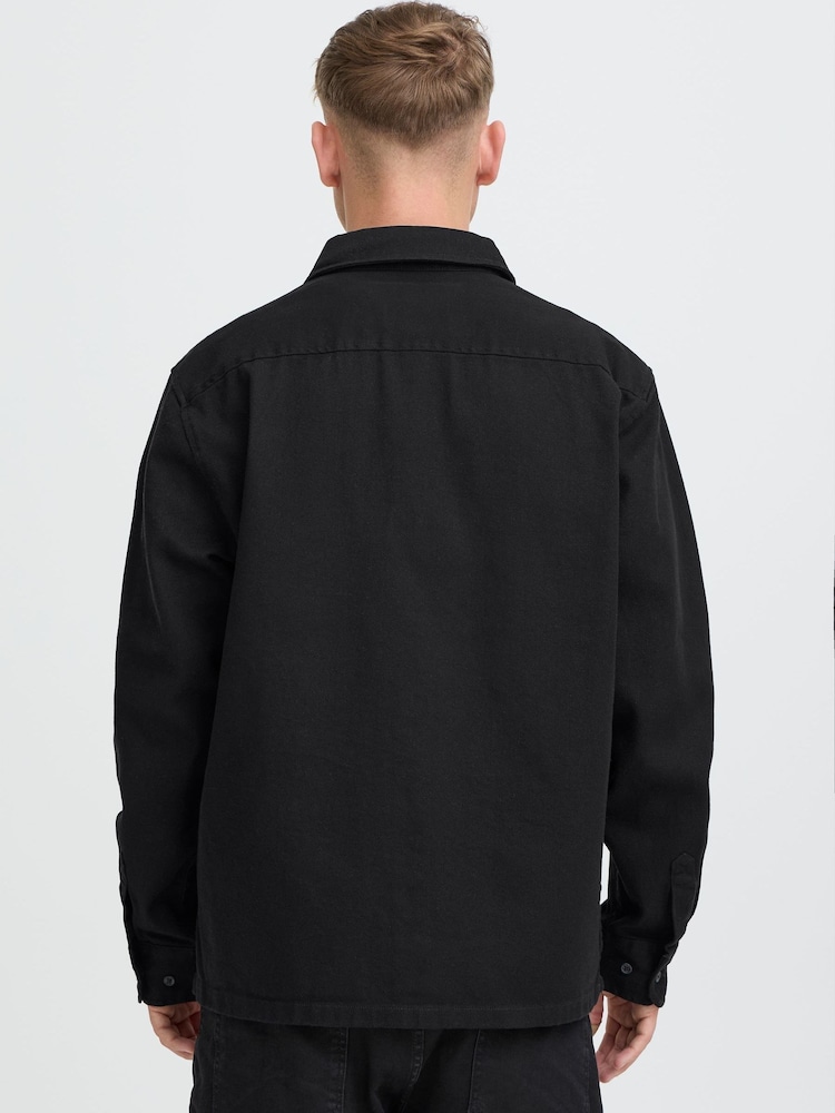!Solid Black Ollie Long Sleeve Button Overshirt - Image 2 of 5