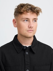 !Solid Black Ollie Long Sleeve Button Overshirt - Image 4 of 5