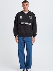 !Solid Black Long Sleeve V-Neck Sweatshirt - Image 2 of 5