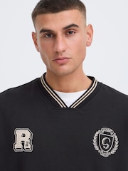 !Solid Black Long Sleeve V-Neck Sweatshirt - Image 4 of 5