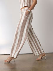 Neutral Stripe Linen Blend Smart Front Wide Leg Trousers - Image 2 of 8